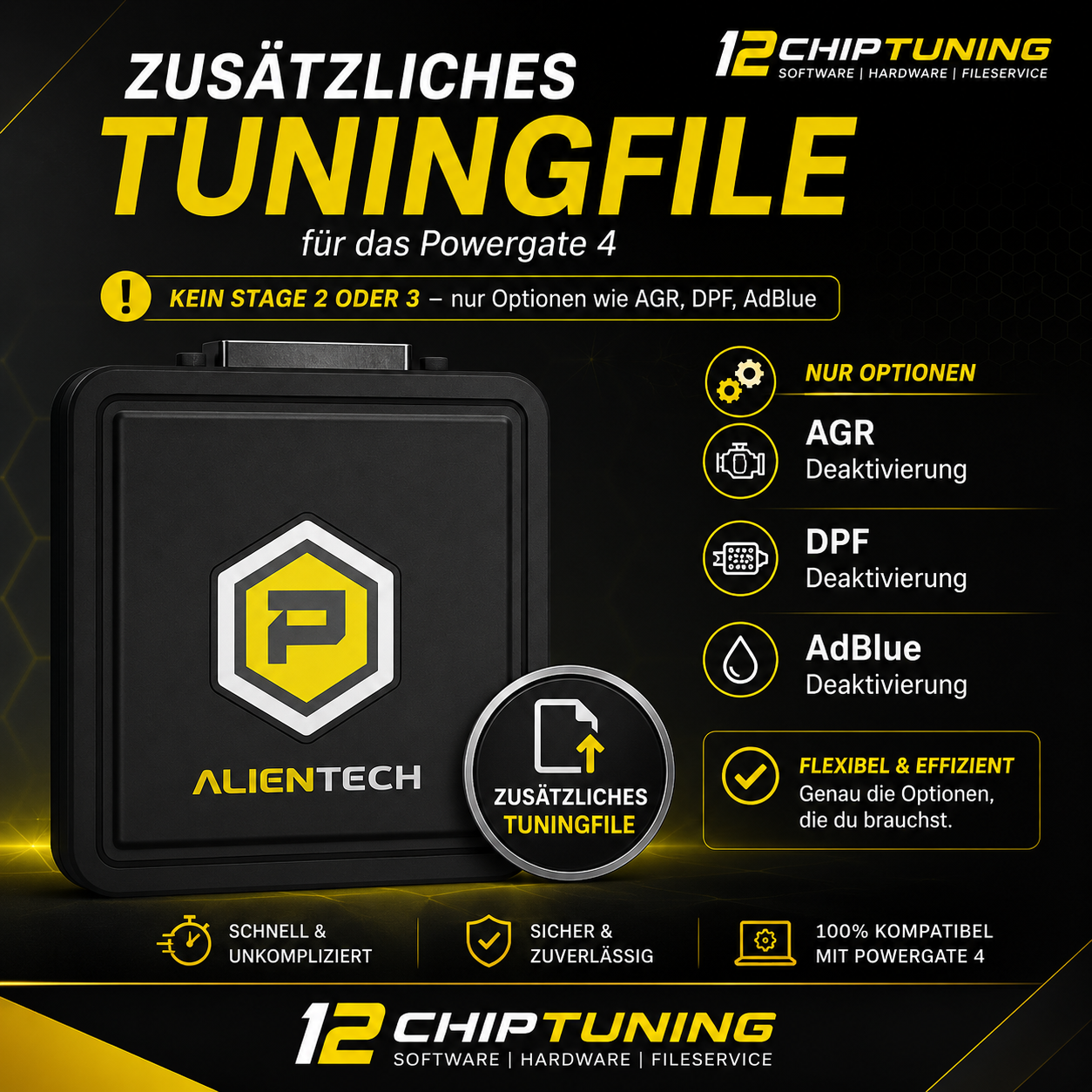 Zusätzliches Tuningfile Powergate 4 | AGR, DPF, AdBlue deaktivieren | 12Chiptuning
