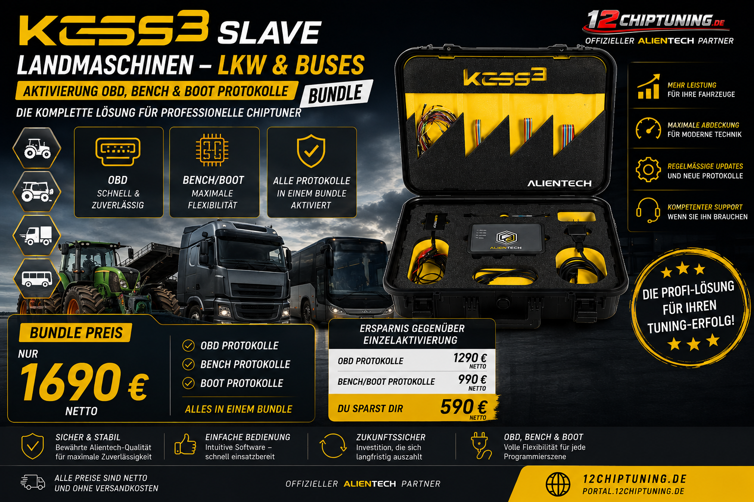 KESS3 Slave Landmaschinen, LKW & Busse Bundle – OBD, Bench & Boot Protokolle